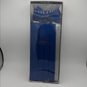 Pointe Royal Blue silk cummerbund bow tie cuff links formal wear mens  new